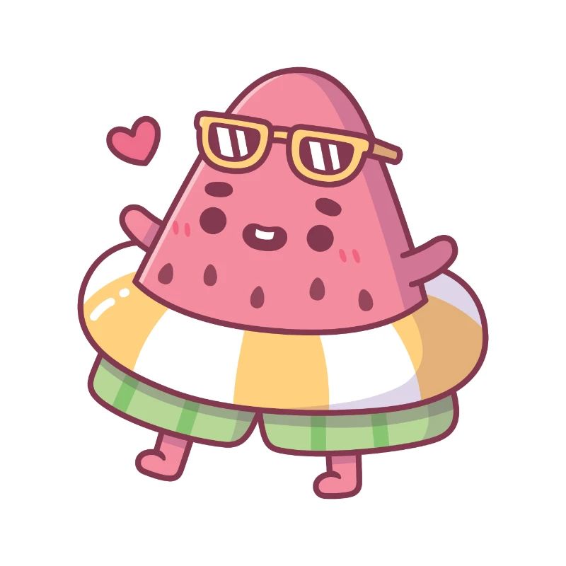 Cute Watermelon With Sunglasses And Pool Float