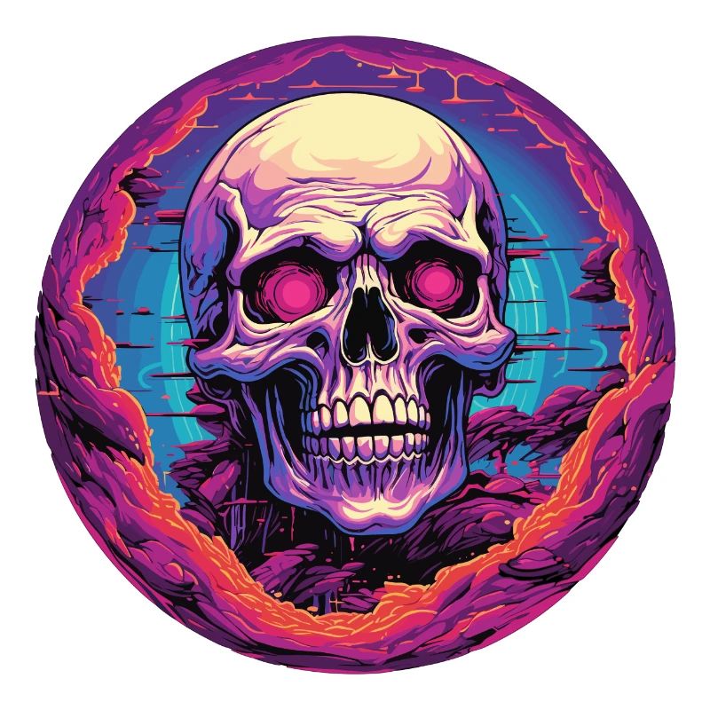 Synthwave Sunset Retro Cyber Skull