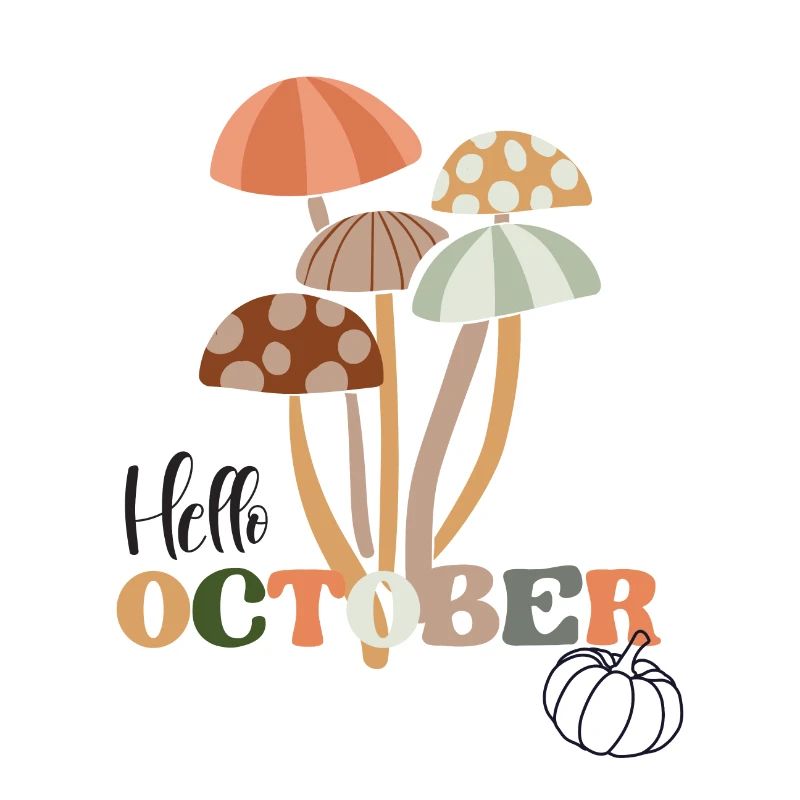 Hello October Autumn Fall Retro Mushroom Aesthetic