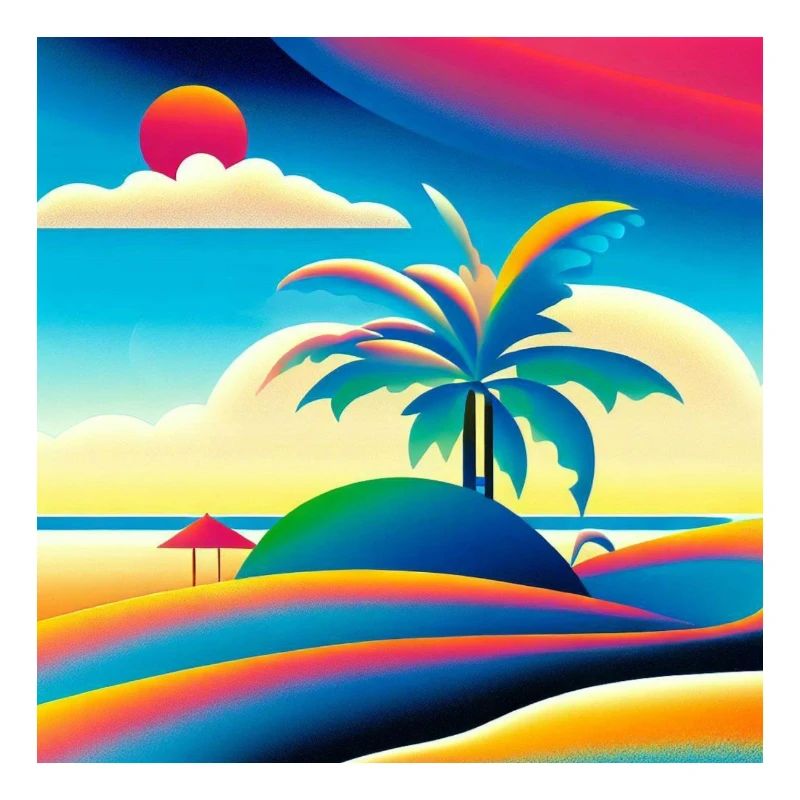 Beach sunset in 80s style