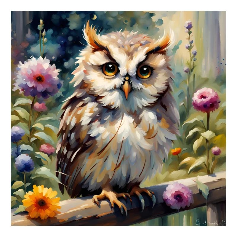 Süße Eule mit Blumen