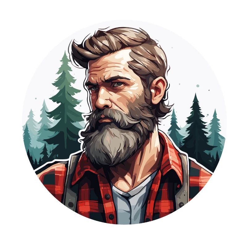 Holzfäller / Mann / Bart / Wald / Hemd / Baum