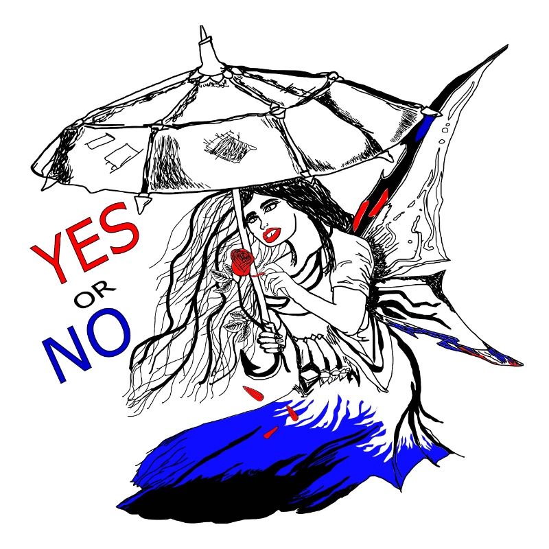 Frau mit Flüge und Rose , Ja oder Nein, Yes or No