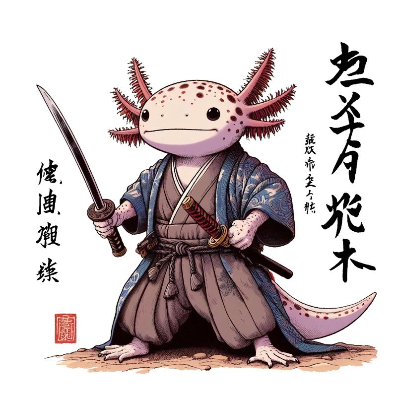 Axolotl Samurai Japanese Art Style