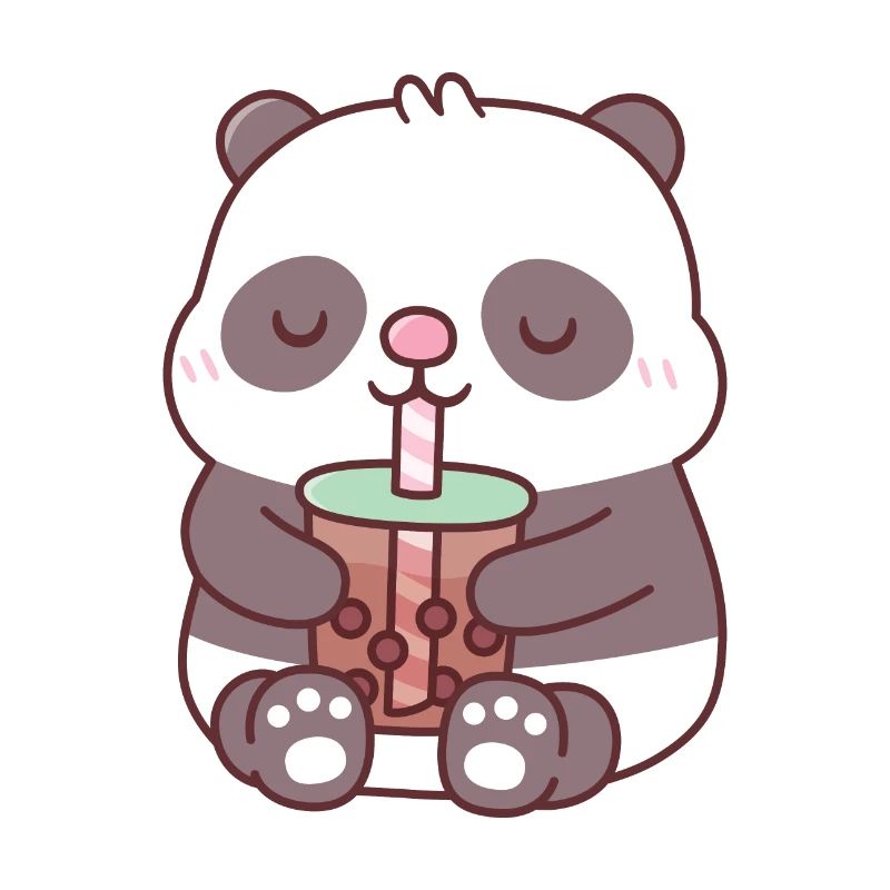 Cute Chubby Panda Bear Drinking Bubble Tea