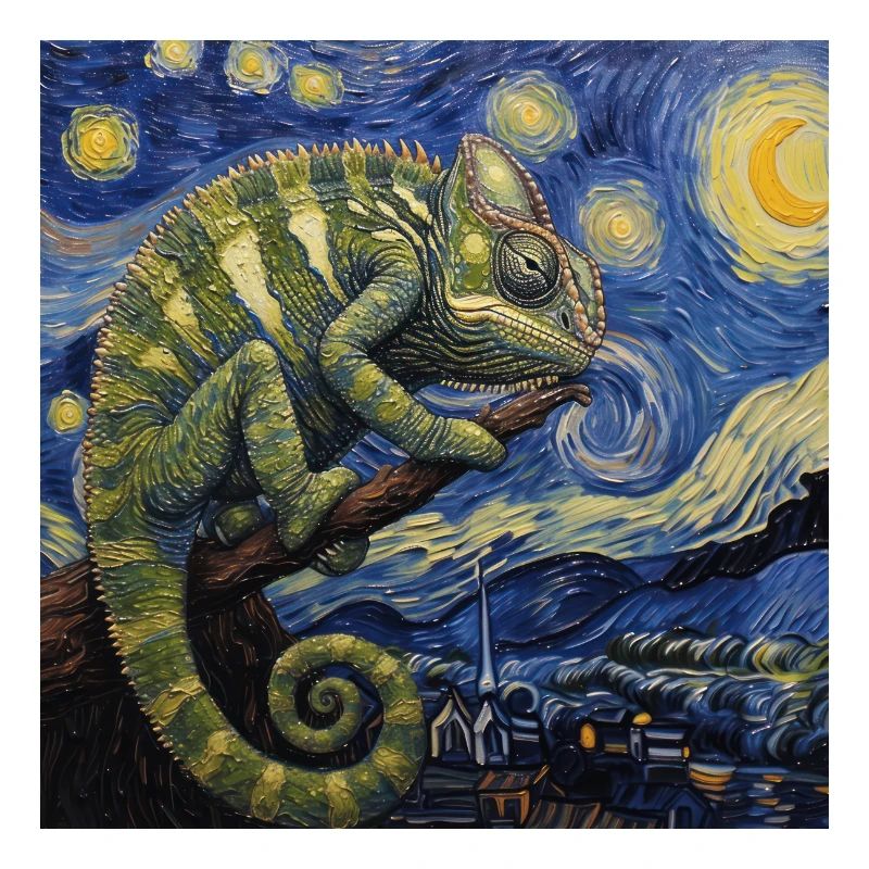chameleon, echse, van gogh, sternennacht