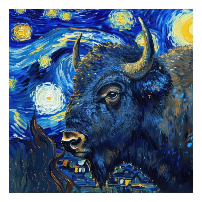 Bison, buffle, Van Gogh, nuit étoilée