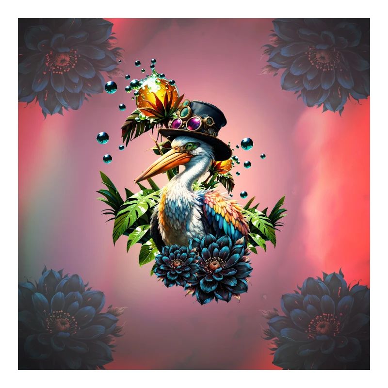 Pélican drôle avec chapeau steampunk