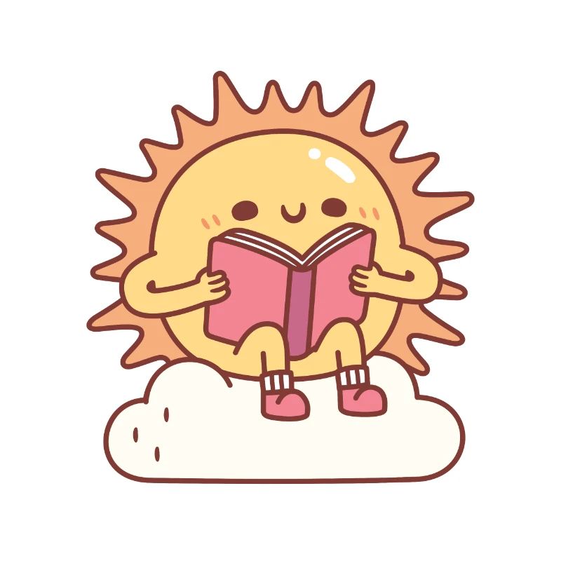 Cute Sun Reading A Book On A Cloud
