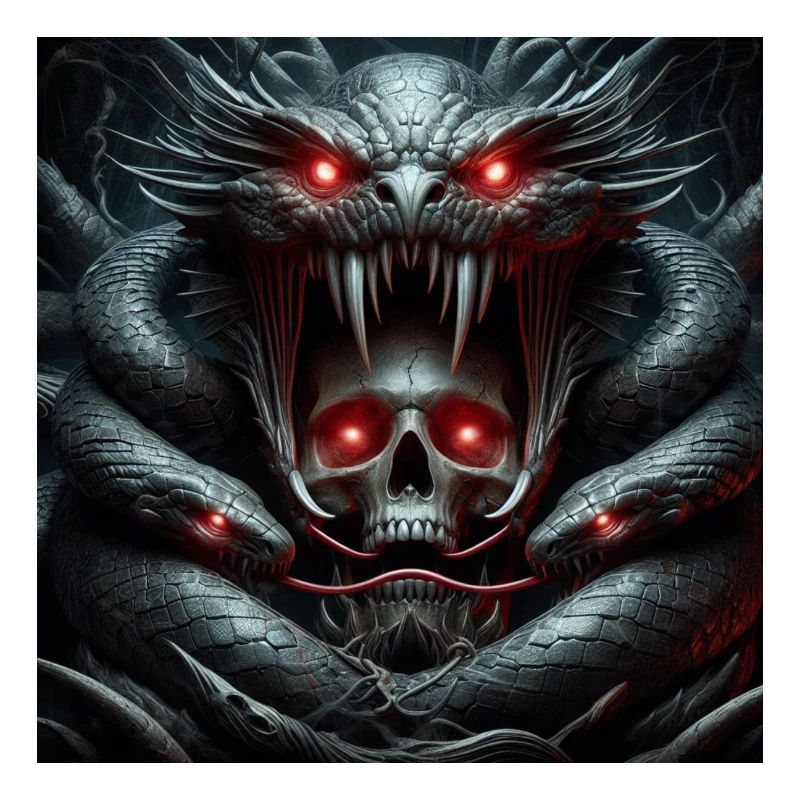 Skull devoured by snakes