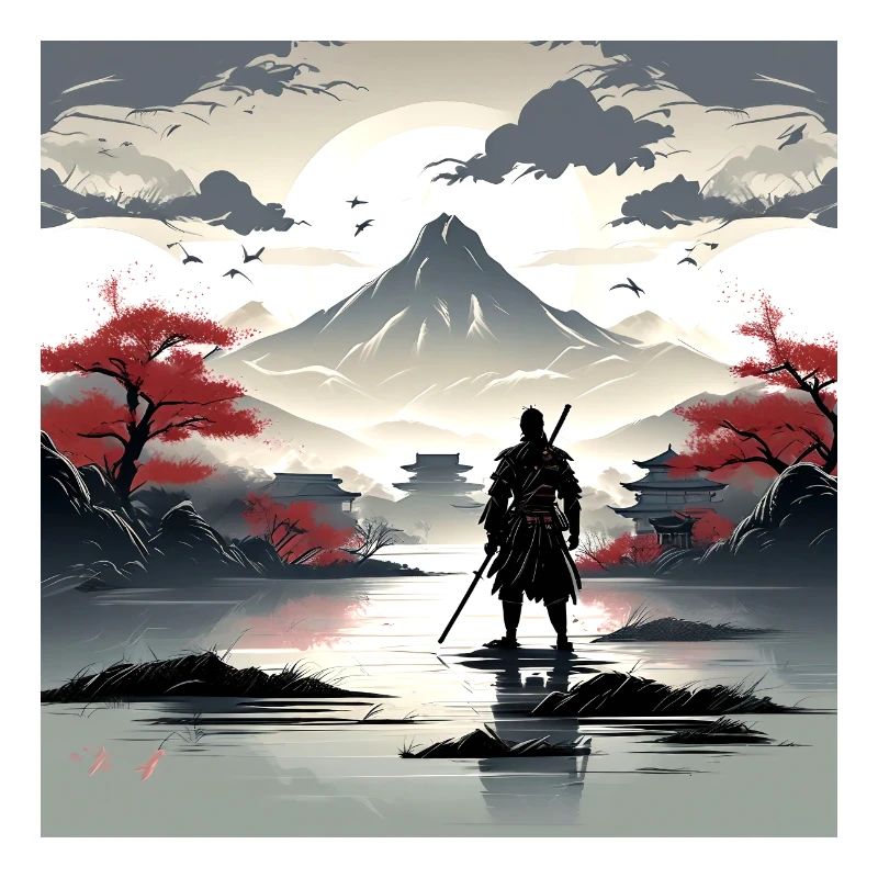 Alone Samurai at a Beautiful Landscape