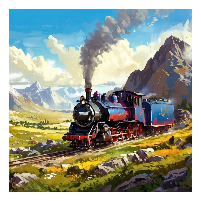 Nostalgie Eisenbahn Dampflok in Pinseltechnik