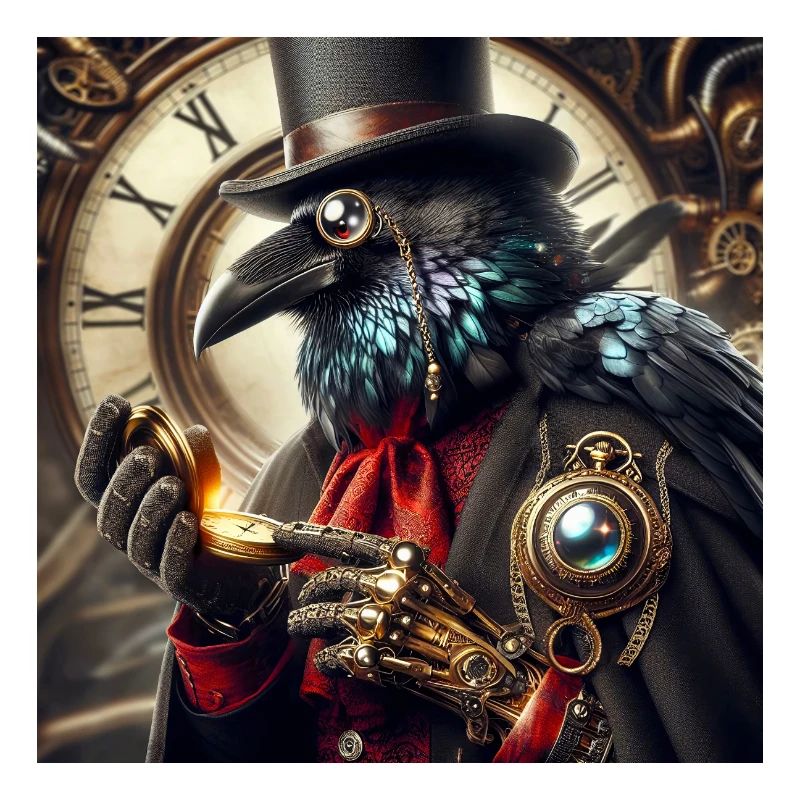 Elegant Steampunk Raven with Top Hat