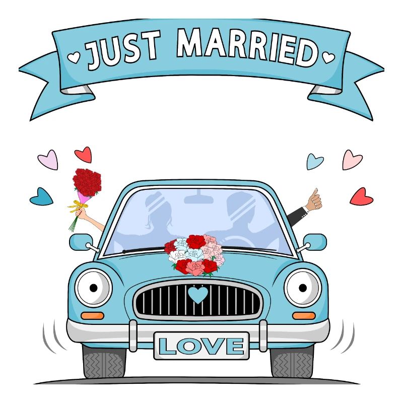 Just married wedding car turquoise