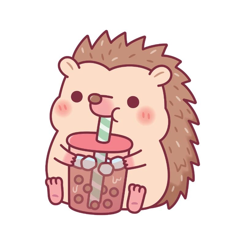 Süßer Igel trinkt Boba Tee