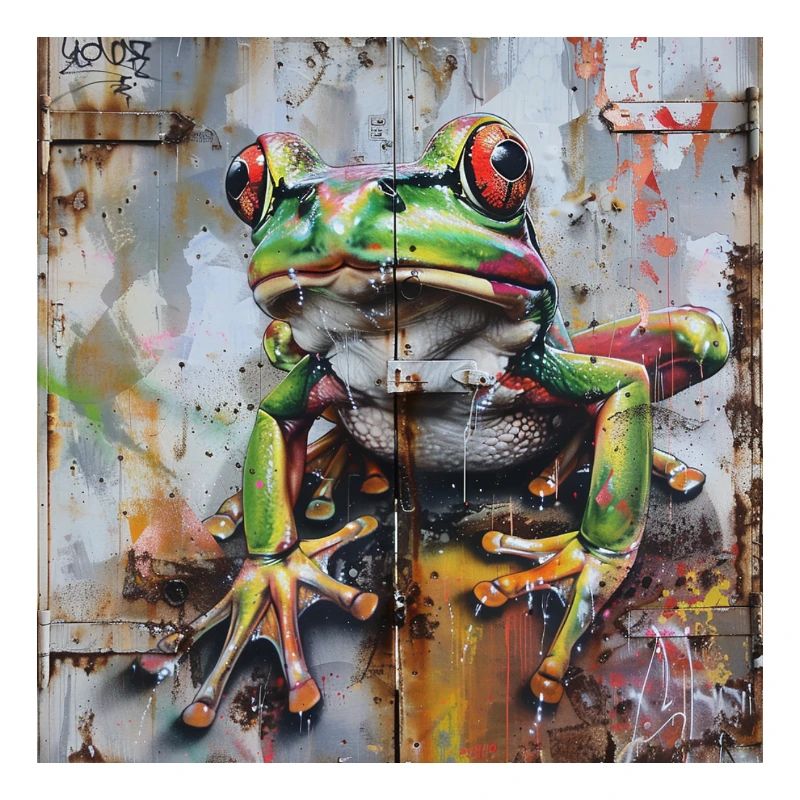Graffiti green frog rusty surface