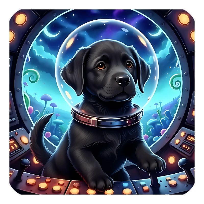 Cosmic Pup dans le cockpit spatial
