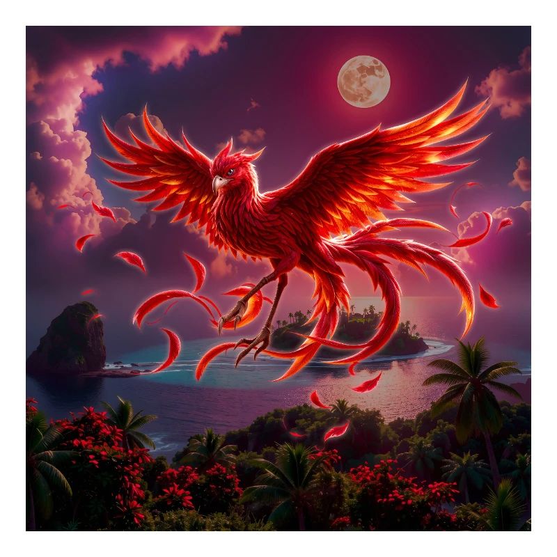 Crimson Phoenix über tropischen Inseln