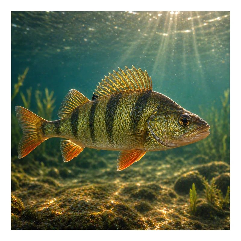 Perch in sunlight underwater