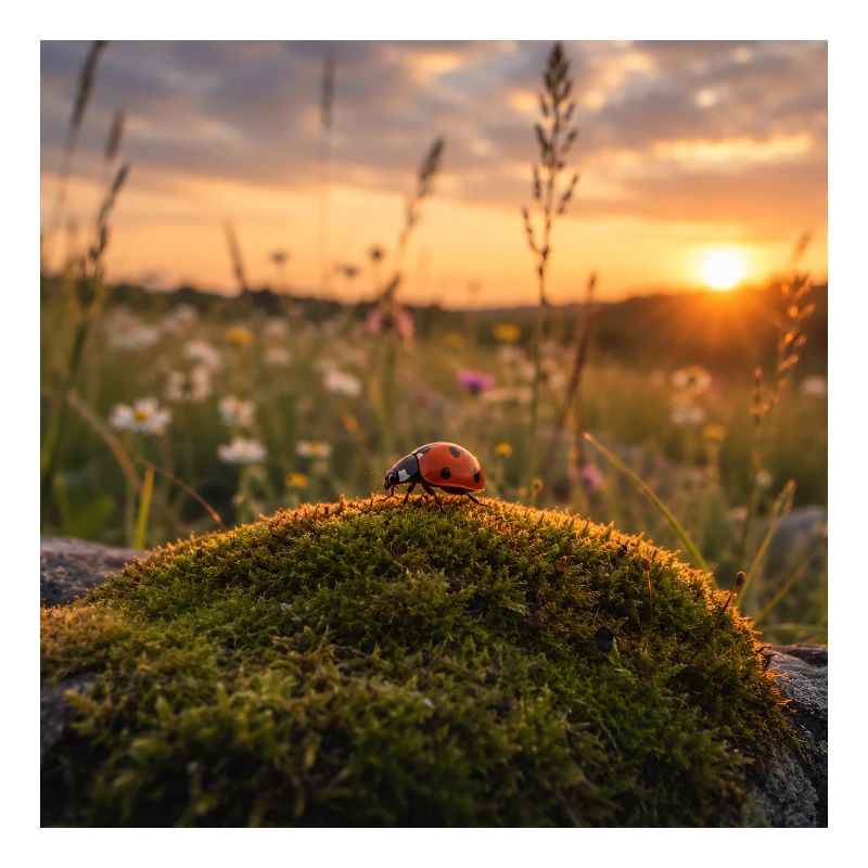 Ladybug in sunset and moss