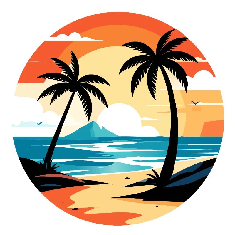Tropical evening on the beach circle design