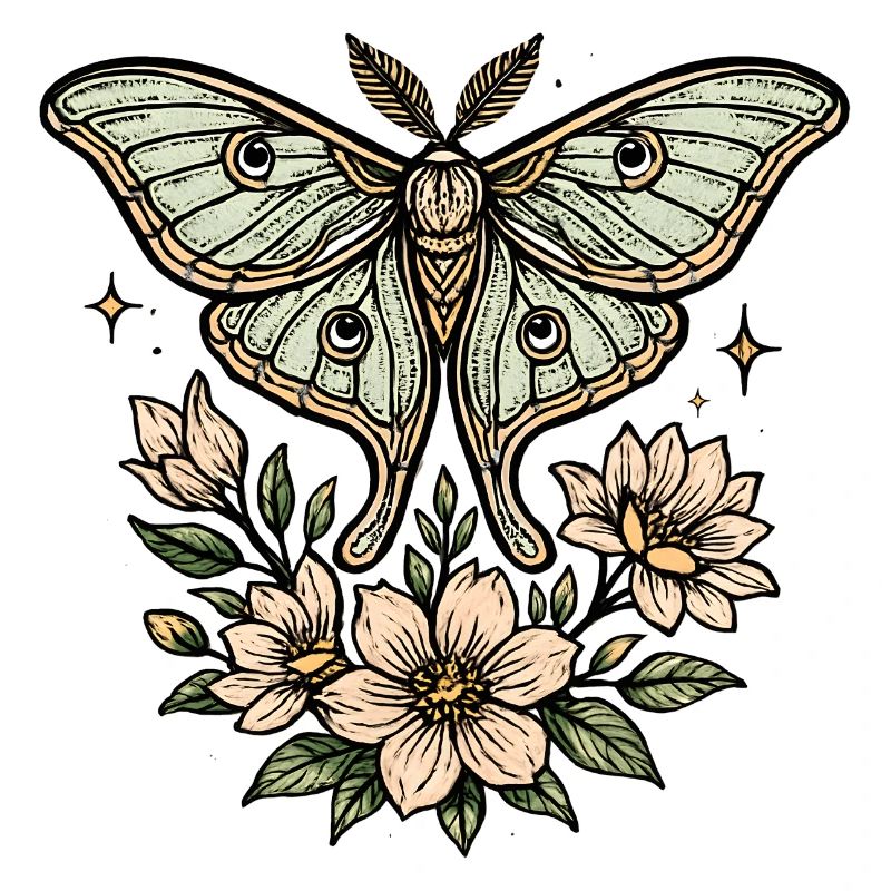 Papillon de nuit avec bouquet de fleurs