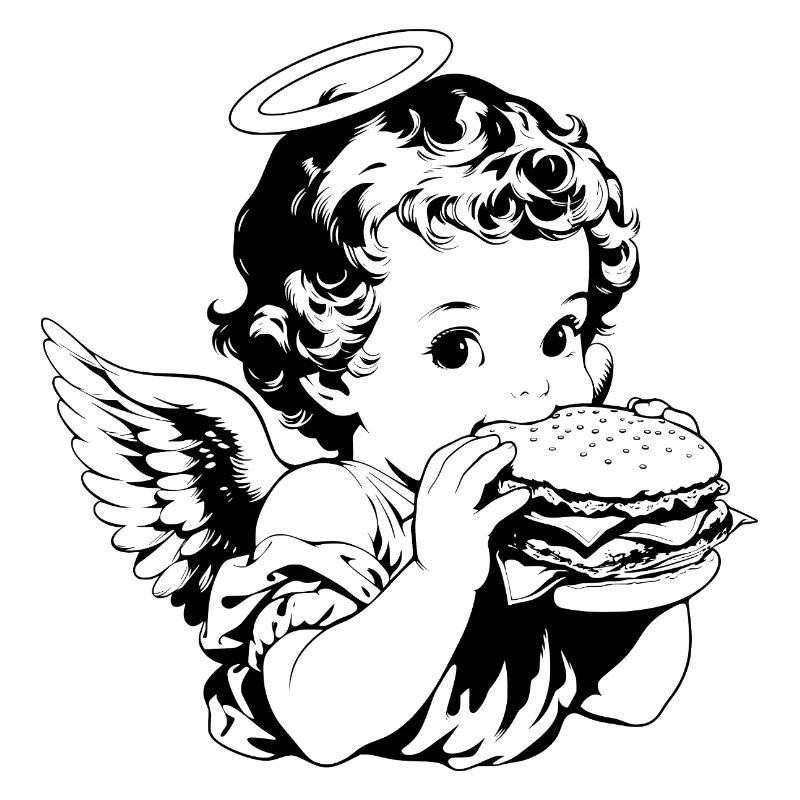 Burger Engel – Cherub eats hamburger vintage