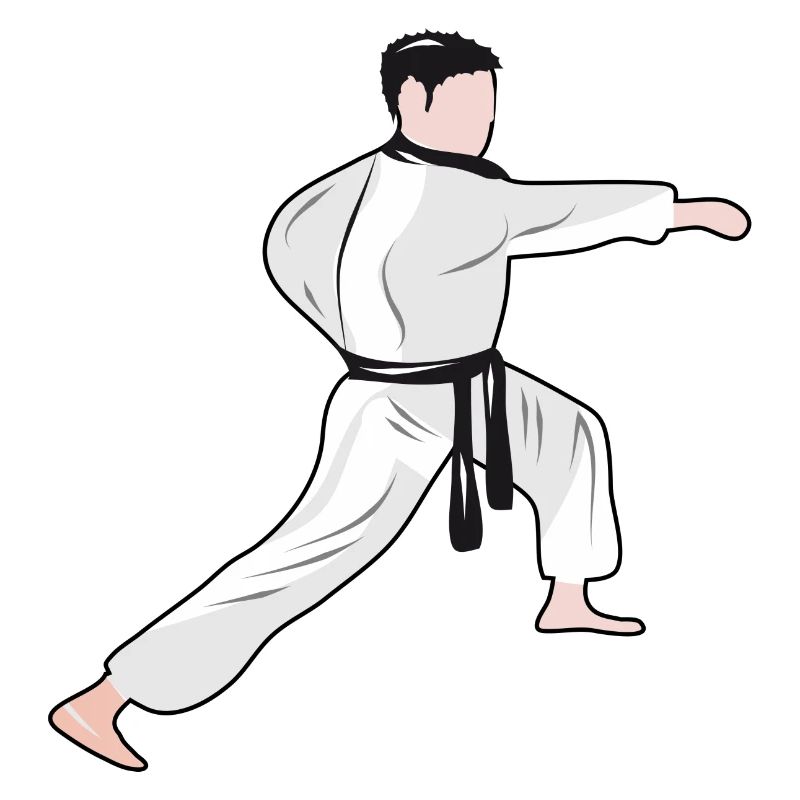 Karate fighter with black belt during training