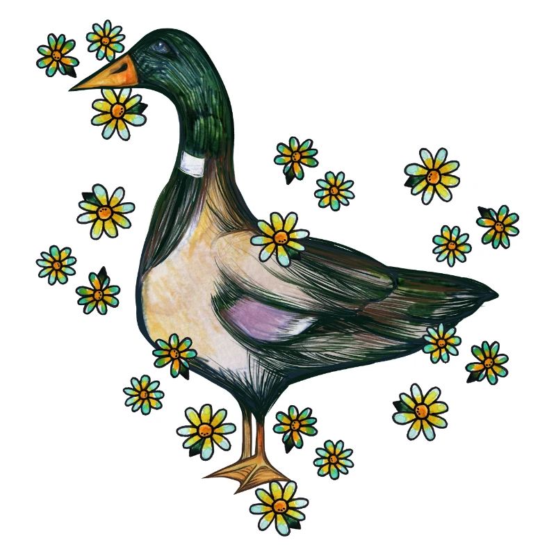 Portrait fleuri de canard