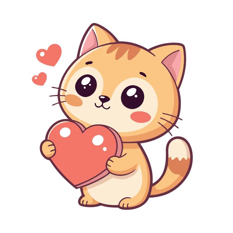 Cuddly kitten with a red heart