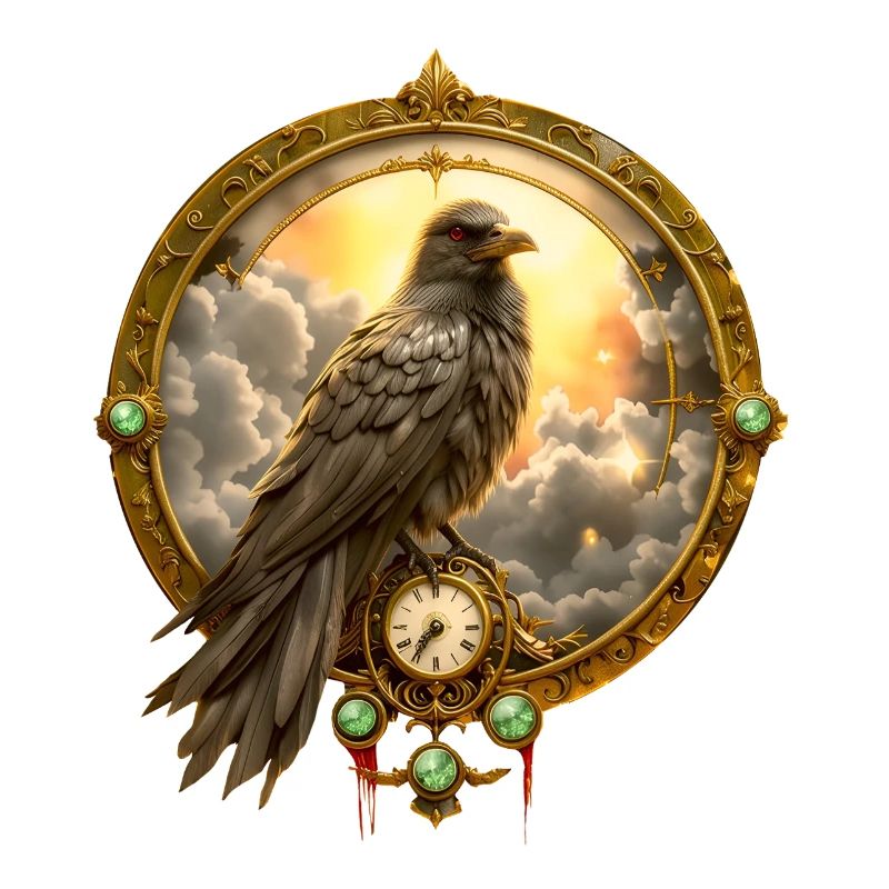 Corbeau dans un cadre d’horloge dorée