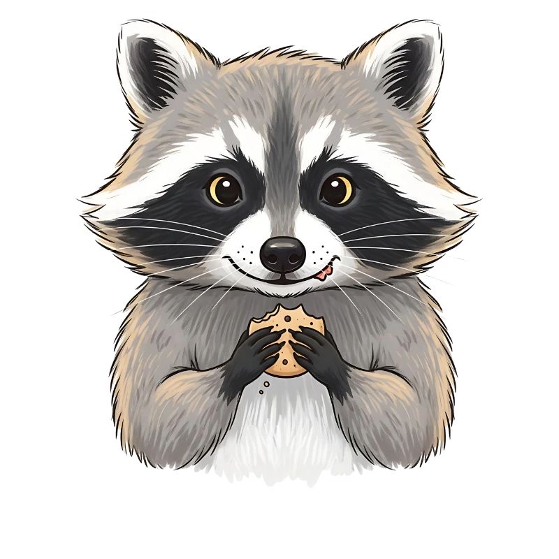 Cuddly raccoon with biscuit