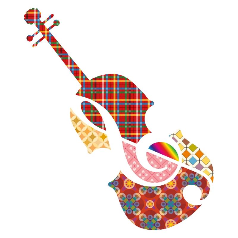 schöne Patchwork Violine mit Violinschlüssel