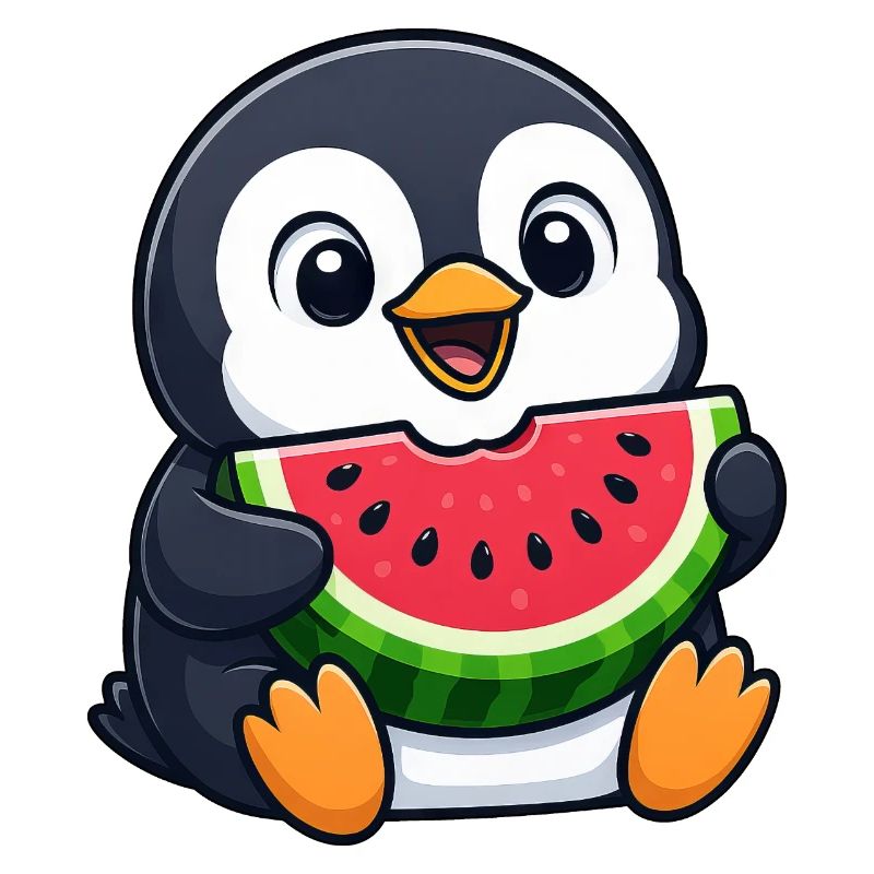 Dessin animé drôle de Pingouin avec Melon Fruit d’Été