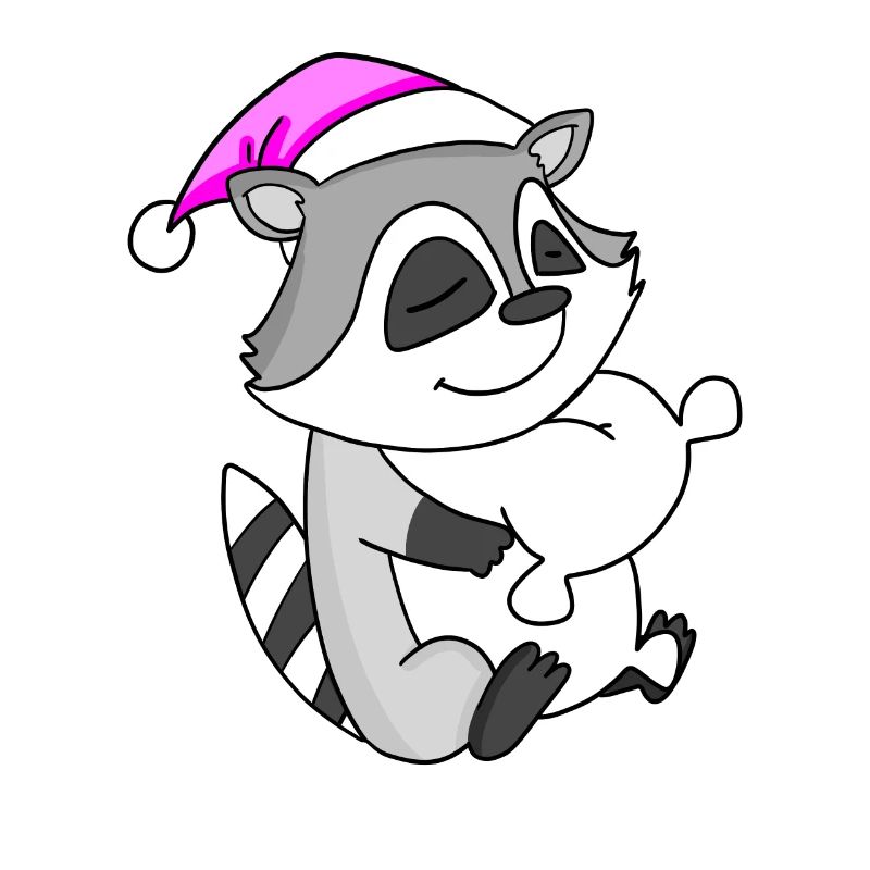 Raccoon with pillow and sleeping cap
