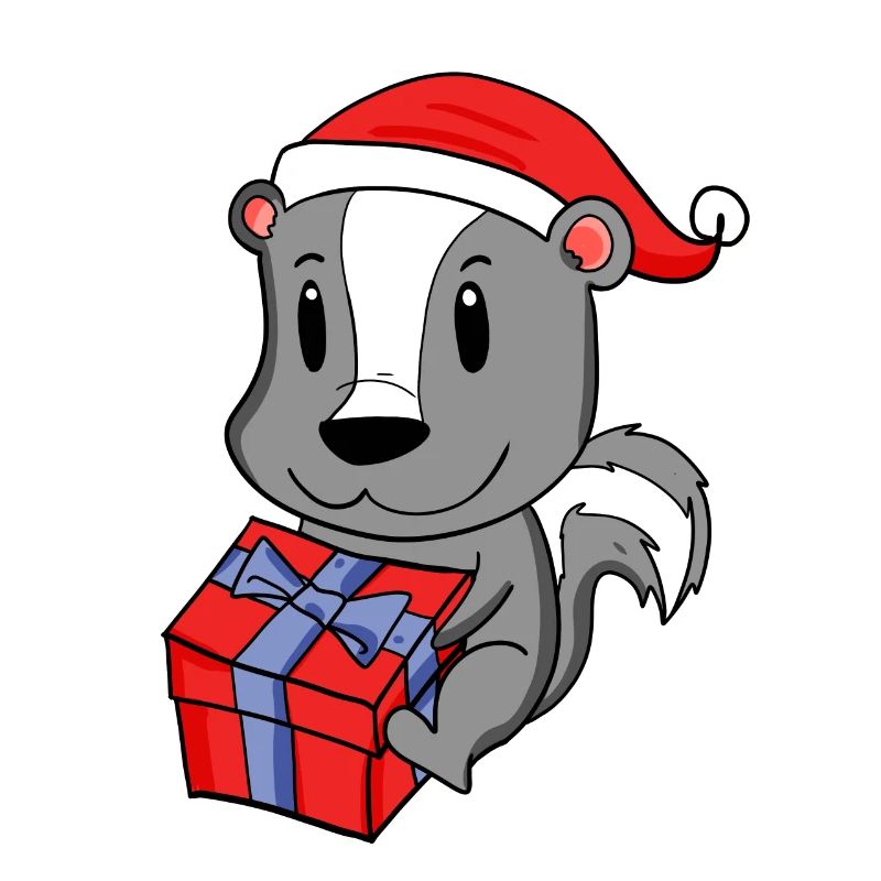Bébé moufette de Noël avec cadeau