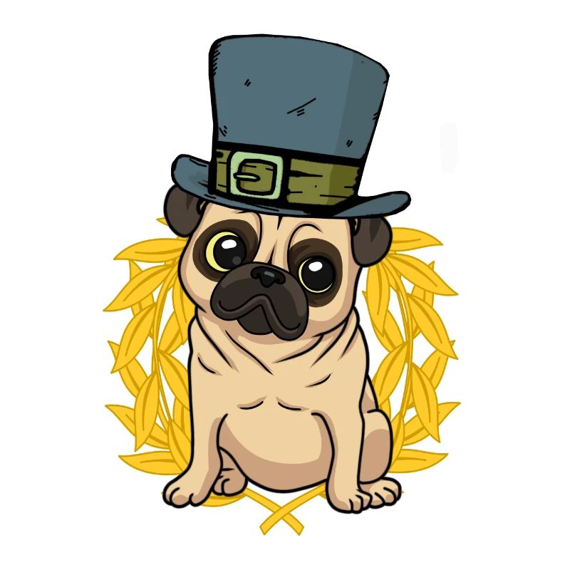 Hund Mops Hut Lorbeerkranz