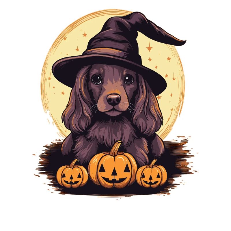 Halloween Witch Hat Pumpkin Dog Cocker Spaniel