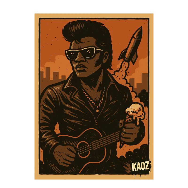 Retro Rockabilly Rebel with Rocket