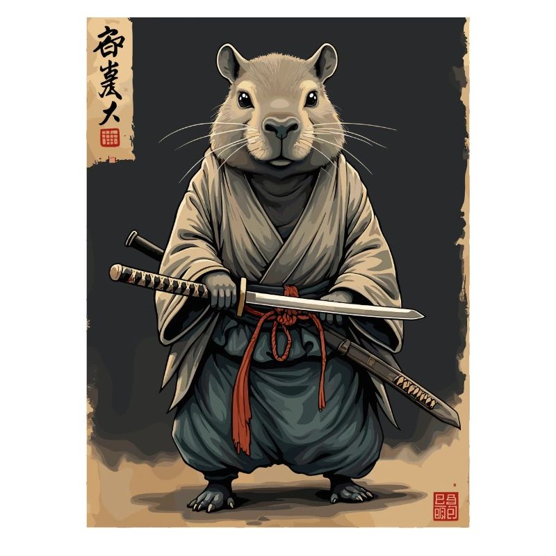 Cappibara-Samurai mit Katana