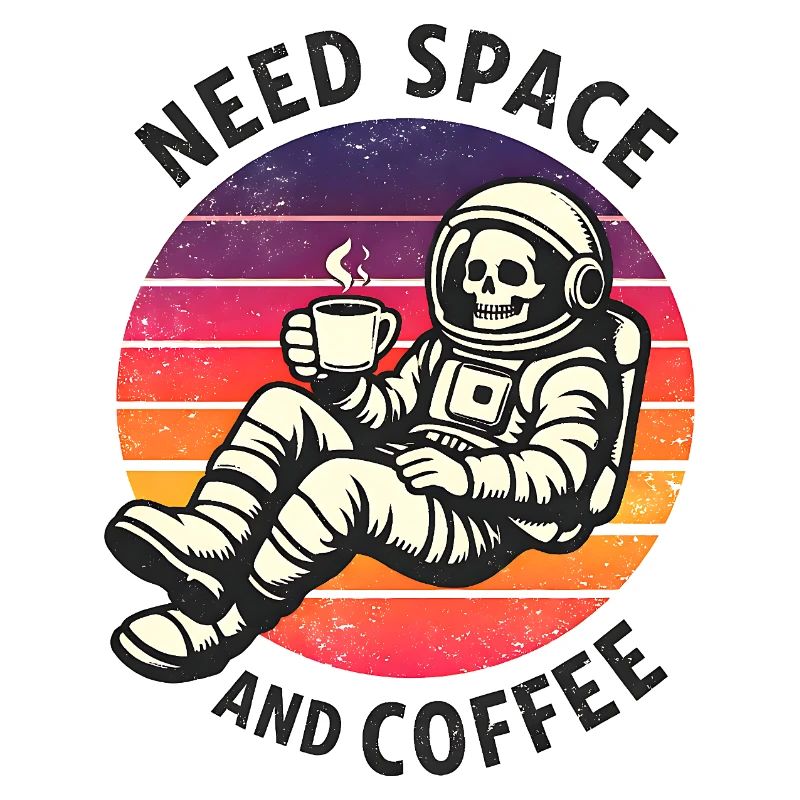 Astronaute squelette spatial et café