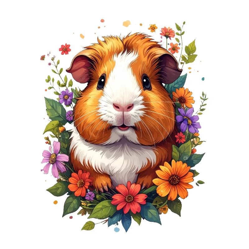 Petit cochon d’Inde mignon entouré de fleurs