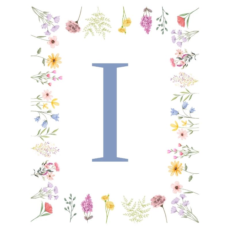 Florale Initial "I" Blumenmonogramm
