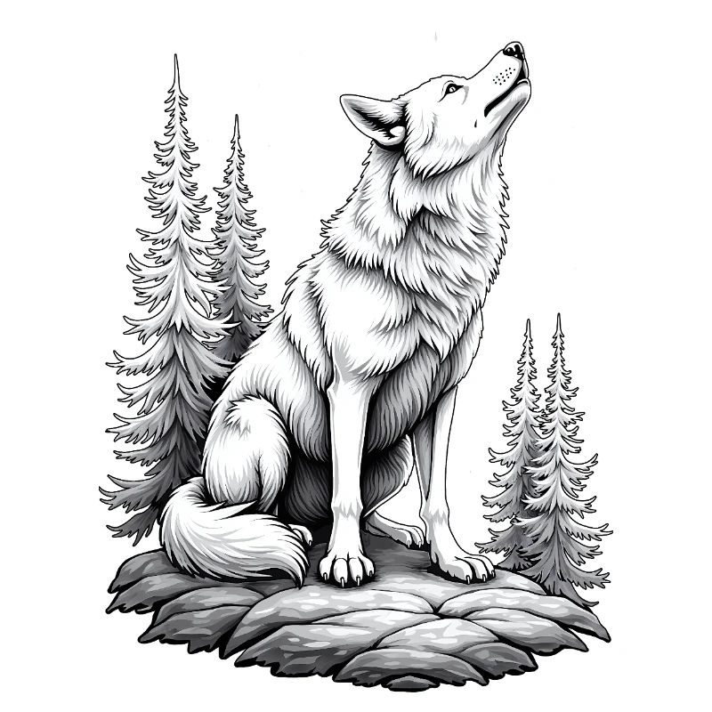 Wolf Rock Drawing Sketch Black White