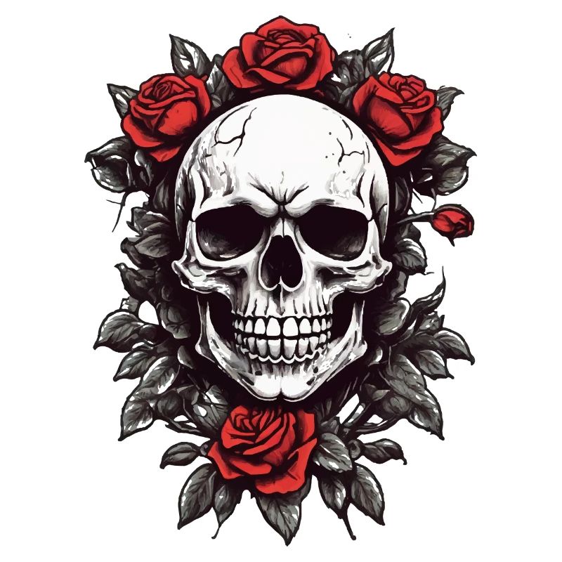 Skull with red roses