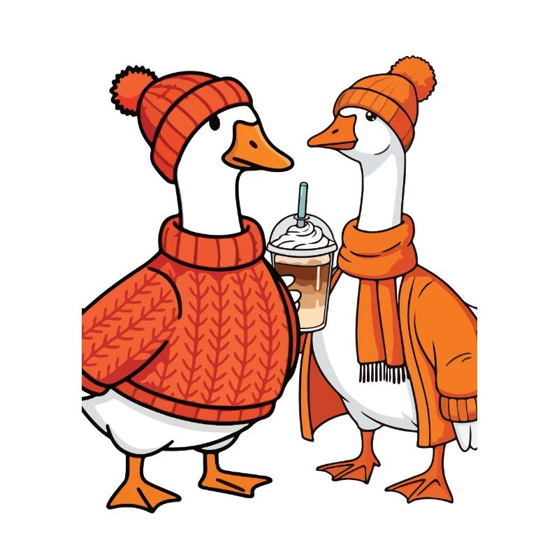 Cozy Fall Geese with Coffee – Cute Autumn Animals