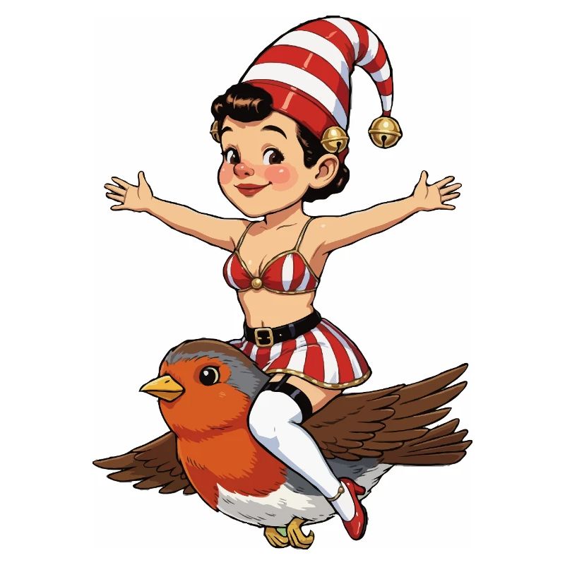 Gnome girl on back robin