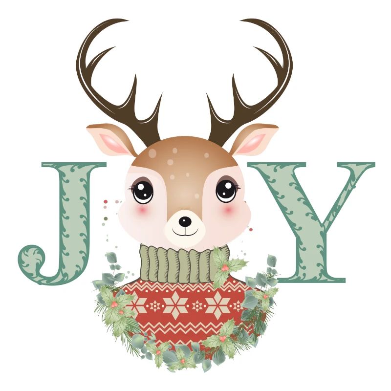 cerf mignon avec pull et couronne de Noël