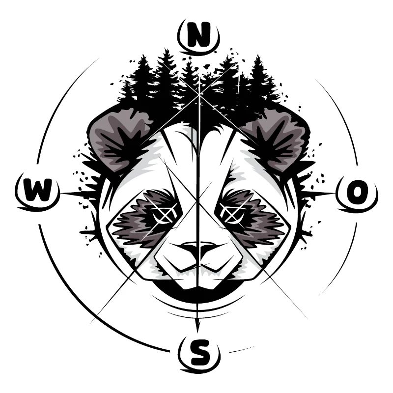 Panda forest compass koala tattoo comic cartoon logo