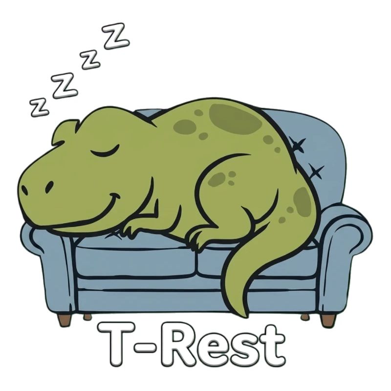 T-Rest Dino schläft auf der Couch